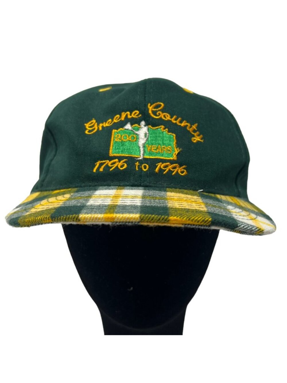 1996 Greene County PA Bicentennial 200 Years Snapback Hat Plaid Brim Vintage